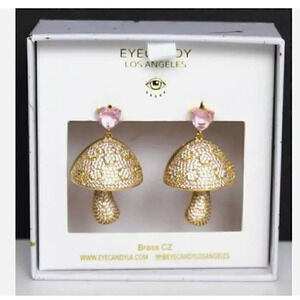 Eyecandy Los Angeles Pink Mushroom Heart CZ Drop Earrings Brand New In Box